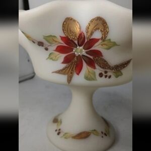 Vintage Fenton‎ handpainted satin glass compote dish
